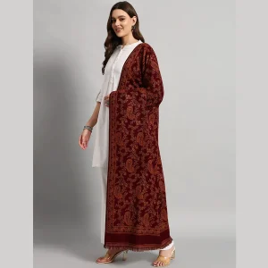 Women Winter Soft Wool Warm Maroon Paisley Shawl - Image 4