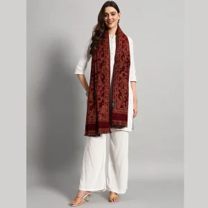 Women Winter Soft Wool Warm Maroon Paisley Shawl - Image 5