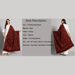 Women Winter Soft Wool Warm Maroon Paisley Shawl - Image 9