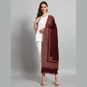 Women Winter Traditional Maroon Paisley Shawl - Image 3