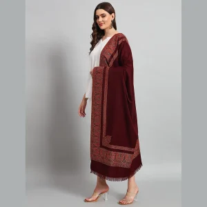 Women Winter Traditional Maroon Paisley Shawl - Image 4