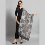 Women Winter Wrap Grey Leaf Stole - Image 2