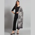Women Winter Wrap Grey Leaf Stole - Image 3