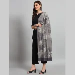 Women Winter Wrap Grey Leaf Stole - Image 4