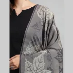 Women Winter Wrap Grey Leaf Stole - Image 5