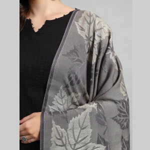 Women Winter Wrap Grey Leaf Stole - Image 5