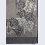 Women Winter Wrap Grey Leaf Stole - Image 6