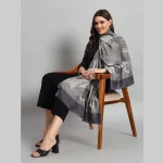Women Winter Wrap Grey Leaf Stole