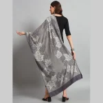 Women Winter Wrap Grey Leaf Stole - Image 7