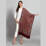Women Wool Scarf Oversized Wrap Maroon Leaf Stole - Image 2