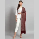 Women Wool Scarf Oversized Wrap Maroon Leaf Stole - Image 3