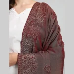 Women Wool Scarf Oversized Wrap Maroon Leaf Stole - Image 5