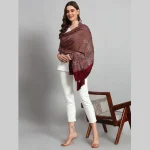 Women Wool Scarf Oversized Wrap Maroon Leaf Stole