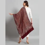 Women Wool Scarf Oversized Wrap Maroon Leaf Stole - Image 7