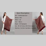 Women Wool Scarf Oversized Wrap Maroon Leaf Stole - Image 8