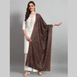 Women's Black Floral Soft Wool Stole 80"x30" - Image 2