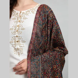 Women's Black Floral Soft Wool Stole 80"x30" - Image 5