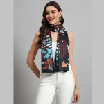 Women's Crepe Silk Scarf Black Floral Print