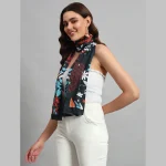 Women's Crepe Silk Scarf Black Floral Print - Image 3