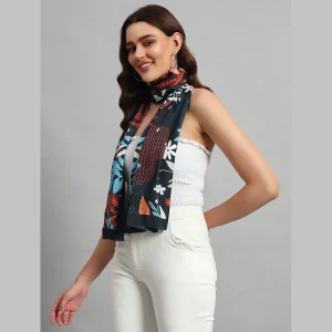 Women's Crepe Silk Scarf Black Floral Print - Image 3