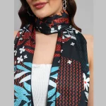 Women's Crepe Silk Scarf Black Floral Print - Image 6