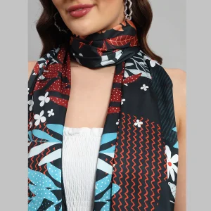 Women's Crepe Silk Scarf Black Floral Print - Image 6