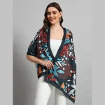 Women's Crepe Silk Scarf Black Floral Print - Image 2
