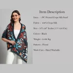 Women's Crepe Silk Scarf Black Floral Print - Image 8