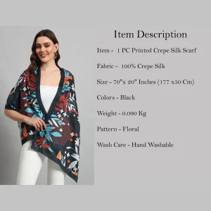 Women's Crepe Silk Scarf Black Floral Print - Image 8