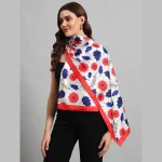 Women's Fashion Rectangle Silk Red Floral Head Band Scarf - Image 3