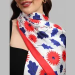 Women's Fashion Rectangle Silk Red Floral Head Band Scarf - Image 6