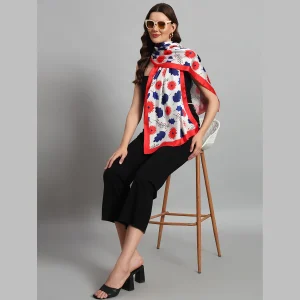 Women's Fashion Rectangle Silk Red Floral Head Band Scarf - Image 5