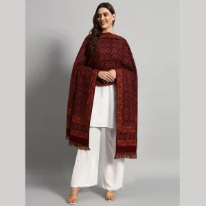 Women's Maroon Floral Shawl Gift For Mom - Image 3