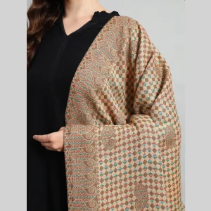 Women's Office Wrap Beige Check Paisley Stole 80" - Image 5