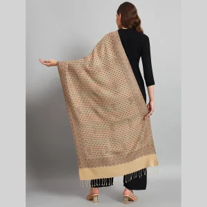 Women's Office Wrap Beige Check Paisley Stole 80" - Image 7