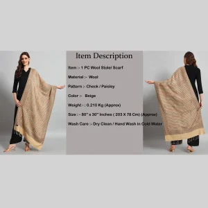 Women's Office Wrap Beige Check Paisley Stole 80" - Image 8