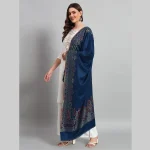 Women's Oversize Soft Wool Scarf Blue Floral Stole - Image 4