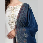 Women's Oversize Soft Wool Scarf Blue Floral Stole - Image 5