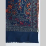 Women's Oversize Soft Wool Scarf Blue Floral Stole - Image 6