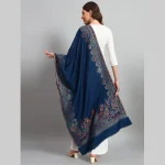 Women's Oversize Soft Wool Scarf Blue Floral Stole - Image 7