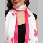 Women's Pink Heart Printed Satin Silk Scarf - Image 6