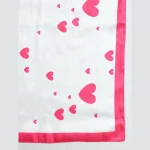 Women's Pink Heart Printed Satin Silk Scarf - Image 7