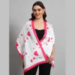 Women's Pink Heart Printed Satin Silk Scarf - Image 2