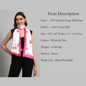 Women's Pink Heart Printed Satin Silk Scarf - Image 8