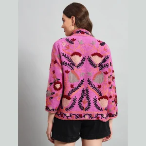 Women's Pink Suzani Embroidery Cotton Jacket - Image 10