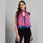 Women's Rectangle Satin Silk Neck Scarf Pink & Blue Floral