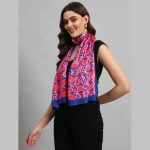 Women's Rectangle Satin Silk Neck Scarf Pink & Blue Floral - Image 3