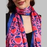 Women's Rectangle Satin Silk Neck Scarf Pink & Blue Floral - Image 6