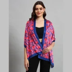 Women's Rectangle Satin Silk Neck Scarf Pink & Blue Floral - Image 2