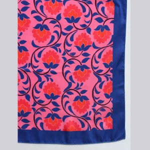 Women's Rectangle Satin Silk Neck Scarf Pink & Blue Floral - Image 7